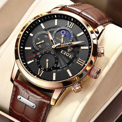 New Men's Leather Sport Waterproof Watches