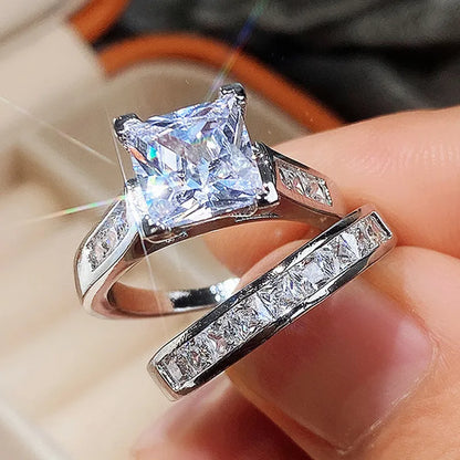 Wedding Ring Set for Women Dazzling Square Zirconia Luxury Bridal Jewelry