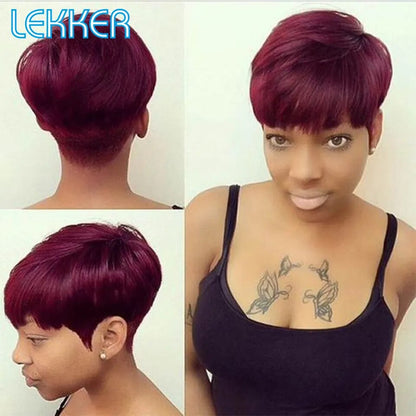 Lekker Colored Short Bob Pixie Human Hair Wig