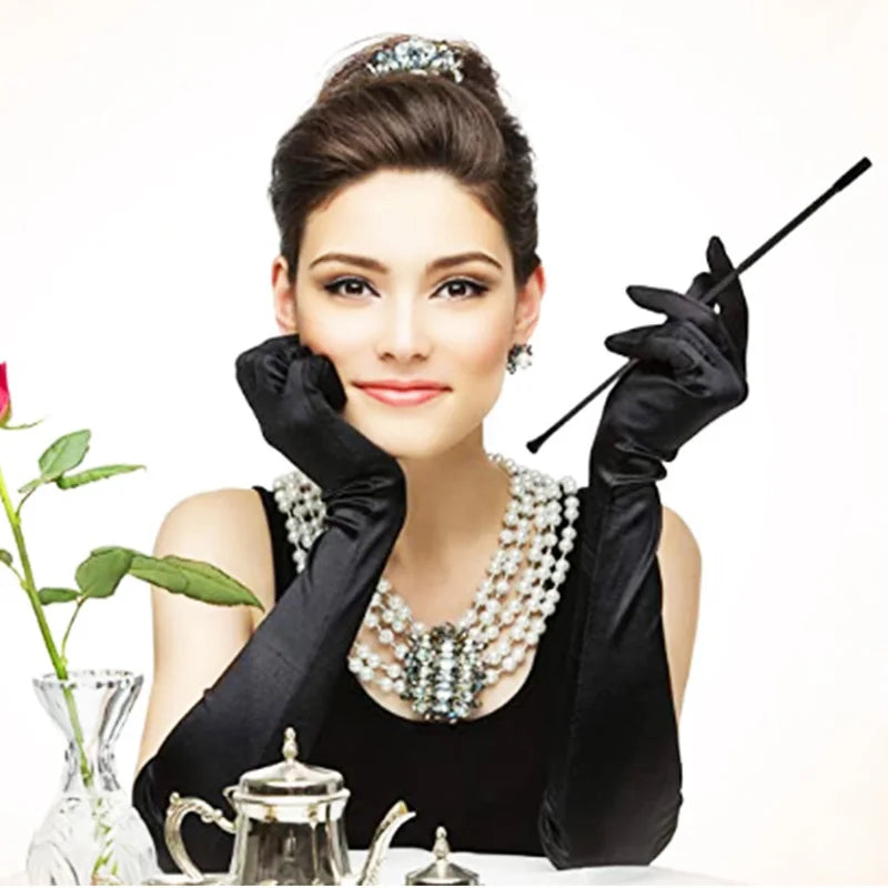 Long Satin Finger Flapper Gloves