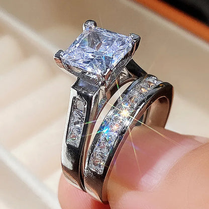 Wedding Ring Set for Women Dazzling Square Zirconia Luxury Bridal Jewelry