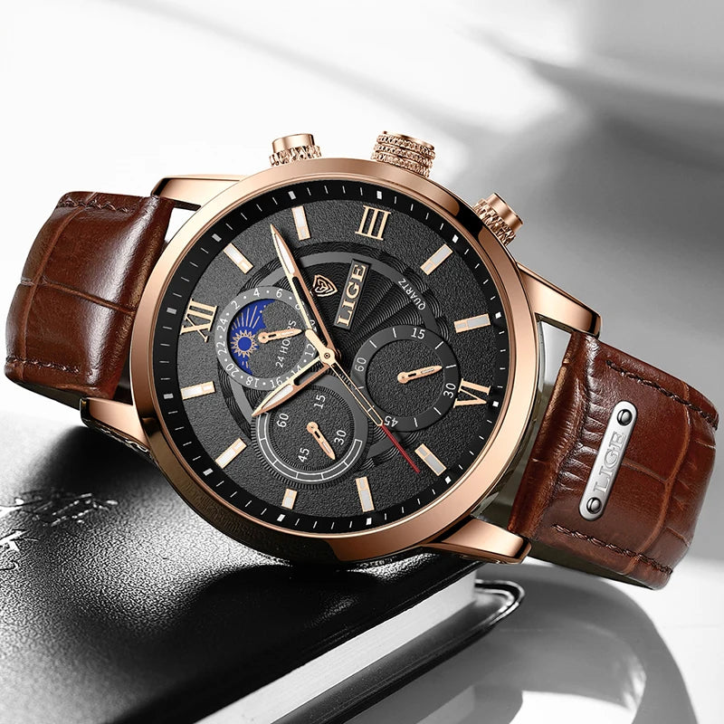 New Men's Leather Sport Waterproof Watches