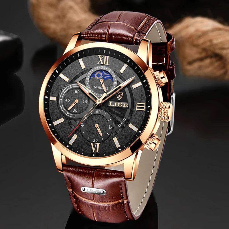 New Men's Leather Sport Waterproof Watches