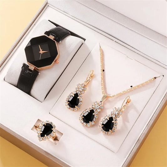 5pcs Luxury Rhinestone Women's Wristwatch Set