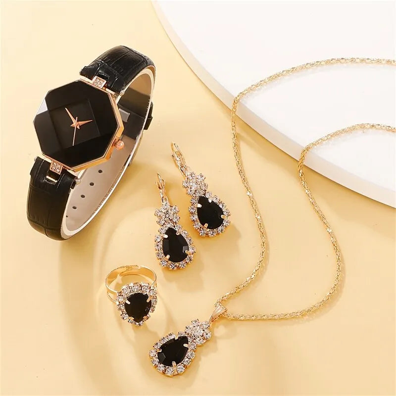 5pcs Luxury Rhinestone Women's Wristwatch Set