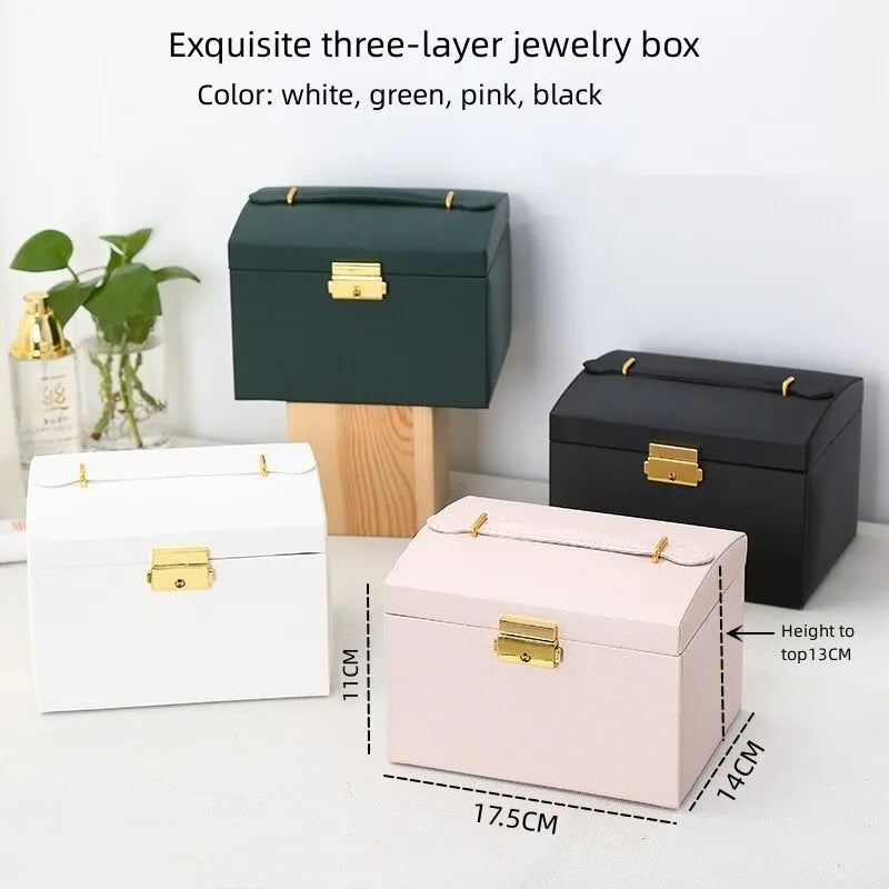 Multi Functional Three Layer Leather Drawer Jewelry Box