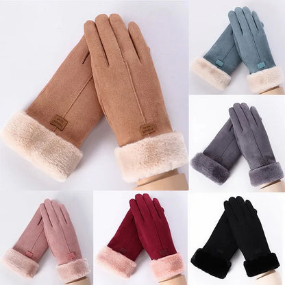 Winter Female Cashmere Warm Suede Leather Gloves