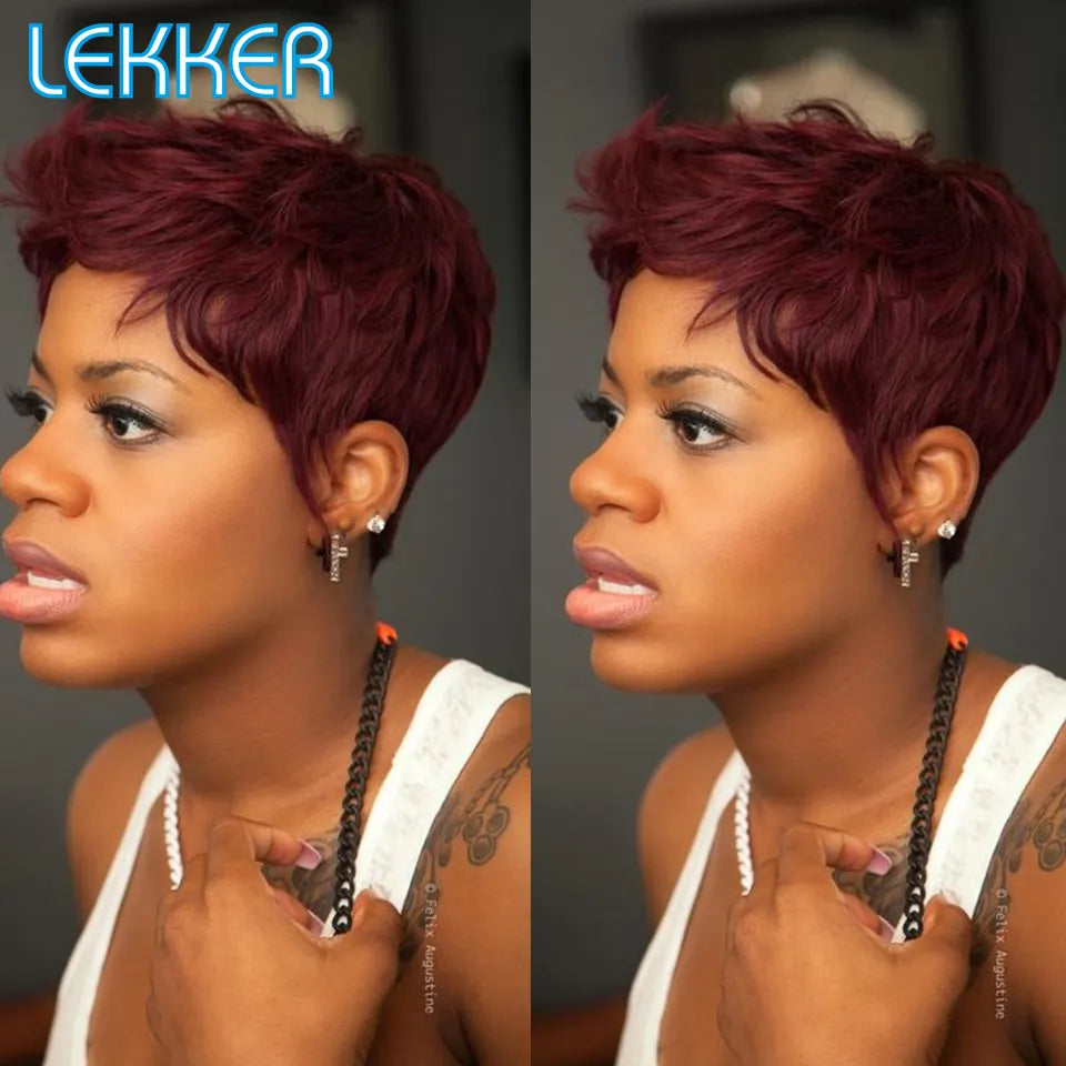 Lekker Colored Short Bob Pixie Human Hair Wig