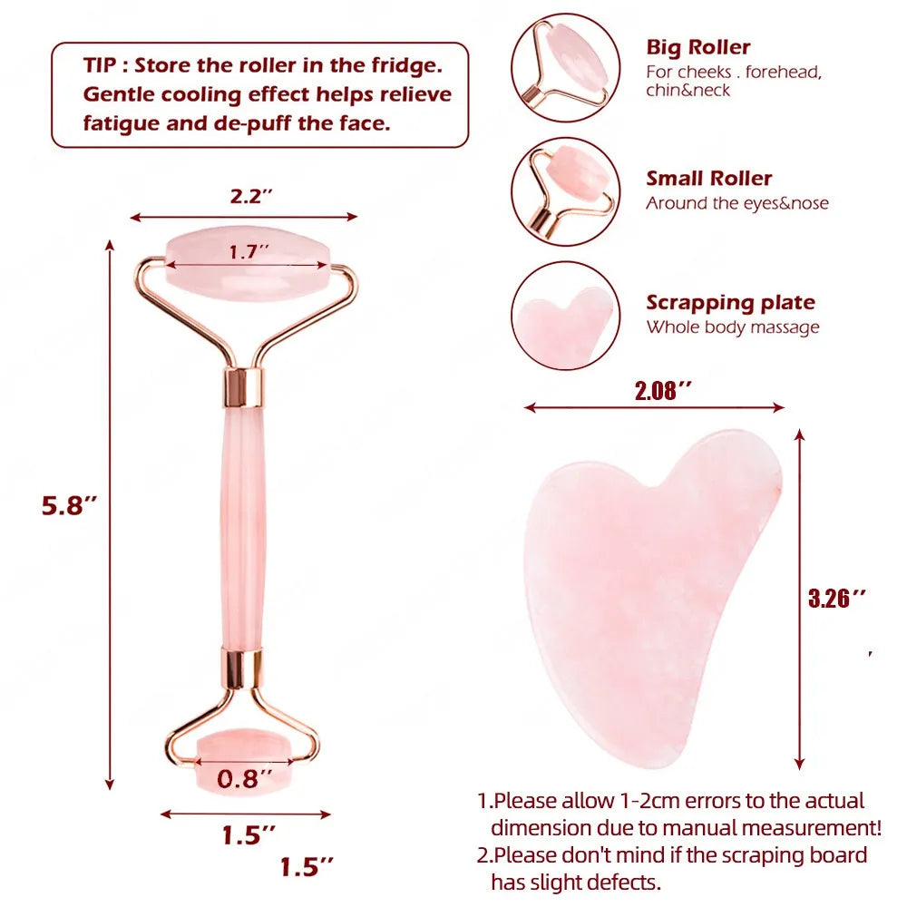 Rose Quartz Powder Crystal Jade Roller Massage