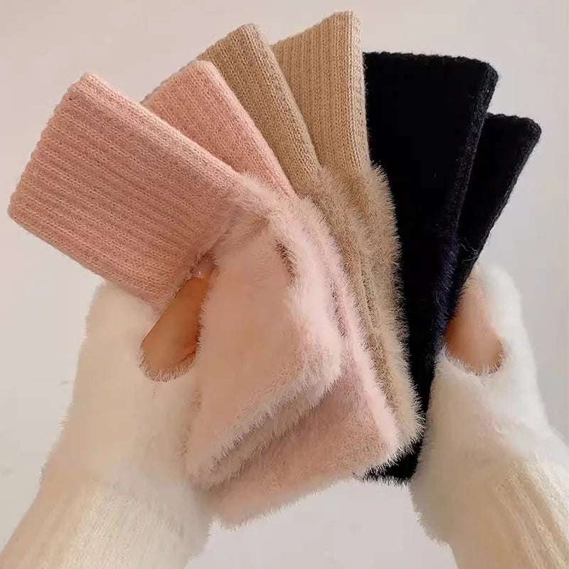 Mink Fleece Soft Winter Half Finger Gloves