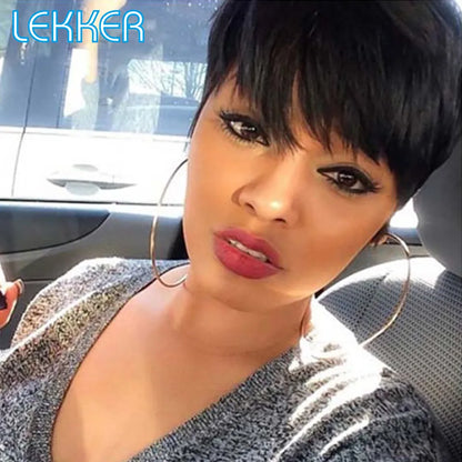 Lekker Colored Short Bob Pixie Human Hair Wig