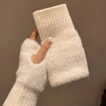 Mink Fleece Soft Winter Half Finger Gloves