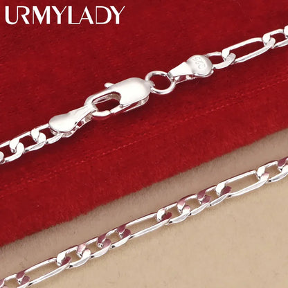 925 sterling silver 4MM chain Bracelet Necklace jewelry set