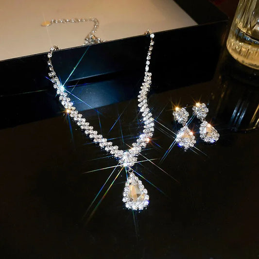 Sparkling Rhinestone Necklace Drop Earrings For Women