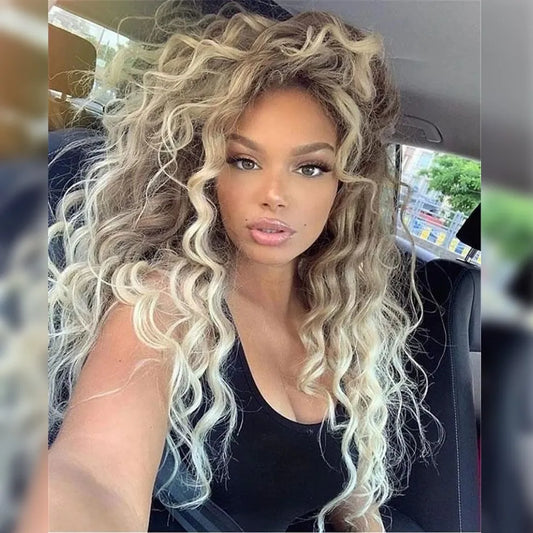 Synthetic Womens Ash Blonde Long Curly Wig