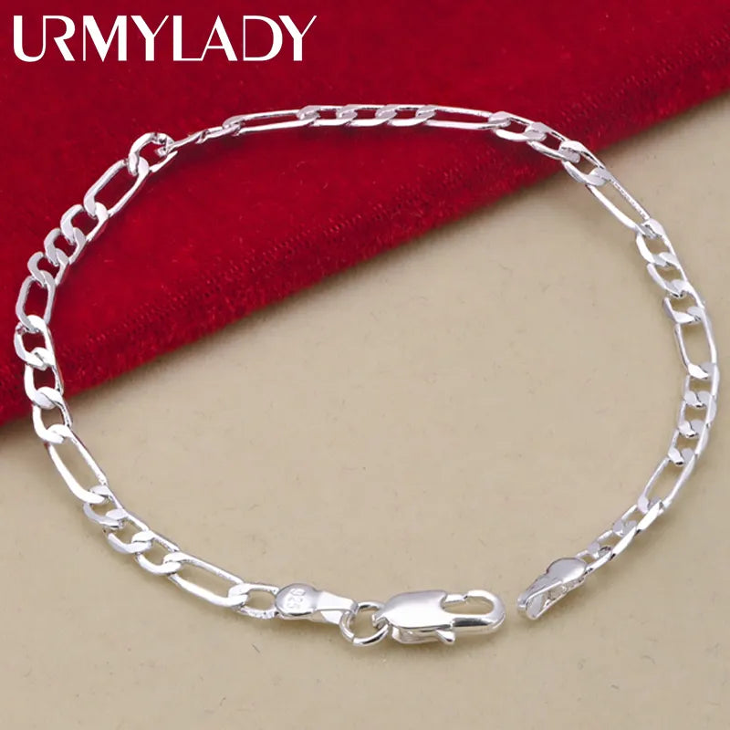 925 sterling silver 4MM chain Bracelet Necklace jewelry set