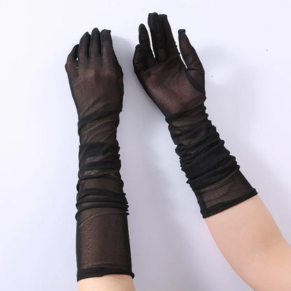 Elegant Transparent Black Long Gloves