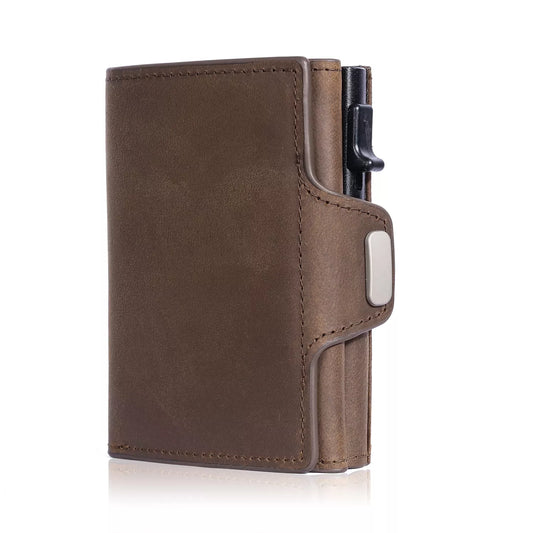Pop-Up Credit Card Case with RFID Protection Genuine Leather Wallet