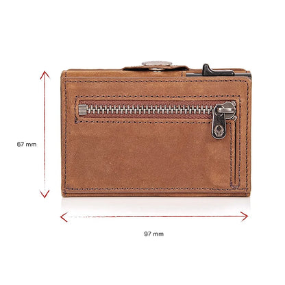 Pop-Up Credit Card Case with RFID Protection Genuine Leather Wallet