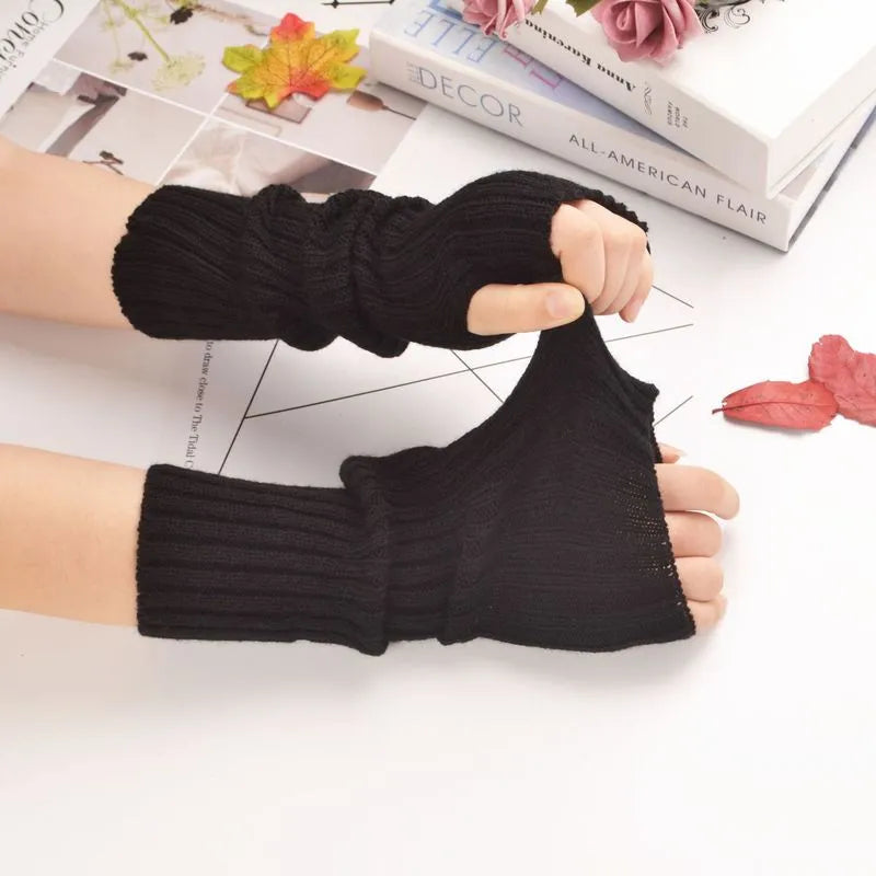 Long Fingerless Winter Gloves