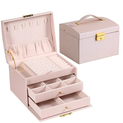 Multi Functional Three Layer Leather Drawer Jewelry Box