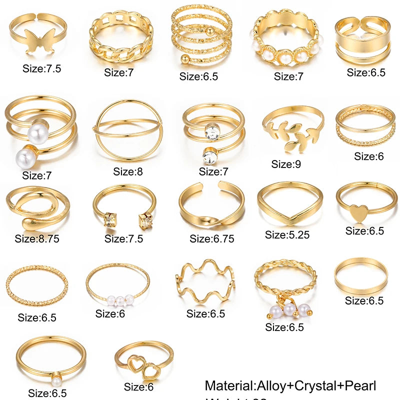 22Pcs/Set Gold Rings Set For Women