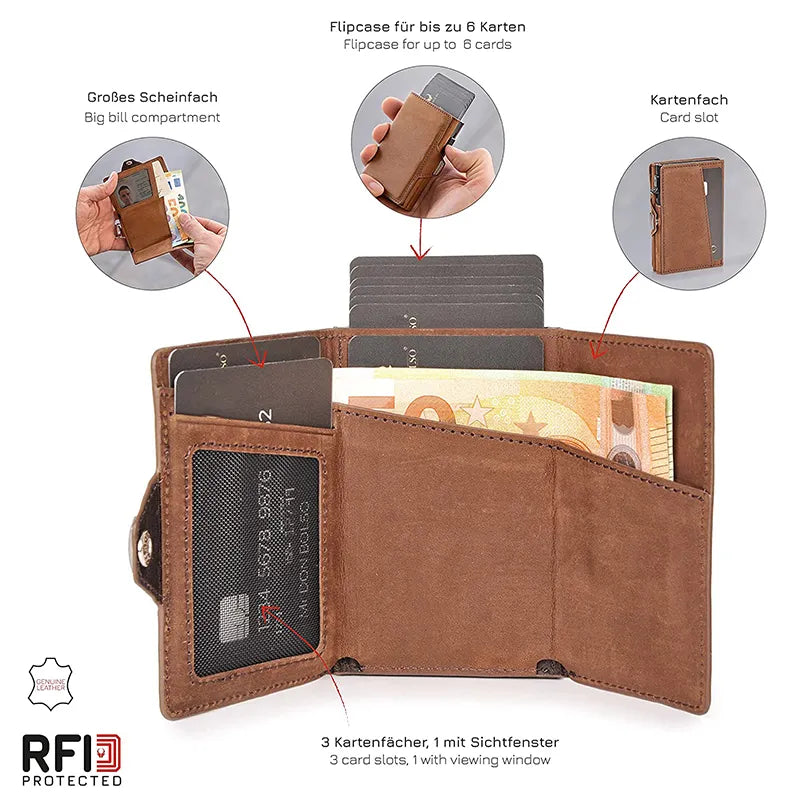 Pop-Up Credit Card Case with RFID Protection Genuine Leather Wallet