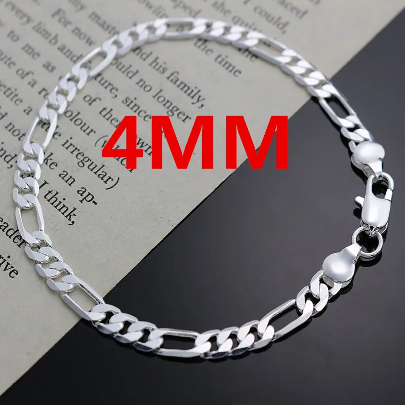 925 sterling silver 4MM chain Bracelet Necklace jewelry set