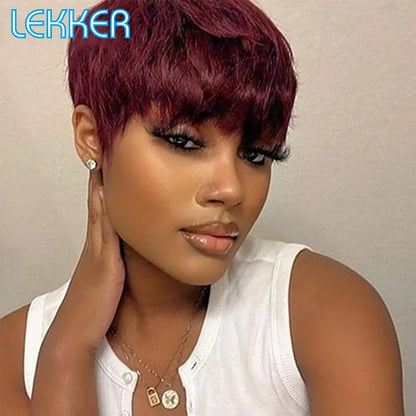 Lekker Colored Short Bob Pixie Human Hair Wig